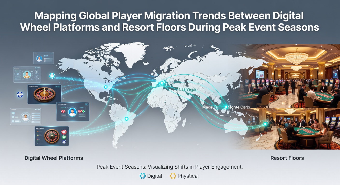 Global map overlay showing player flow patterns between online roulette platforms and physical casino resorts during major events