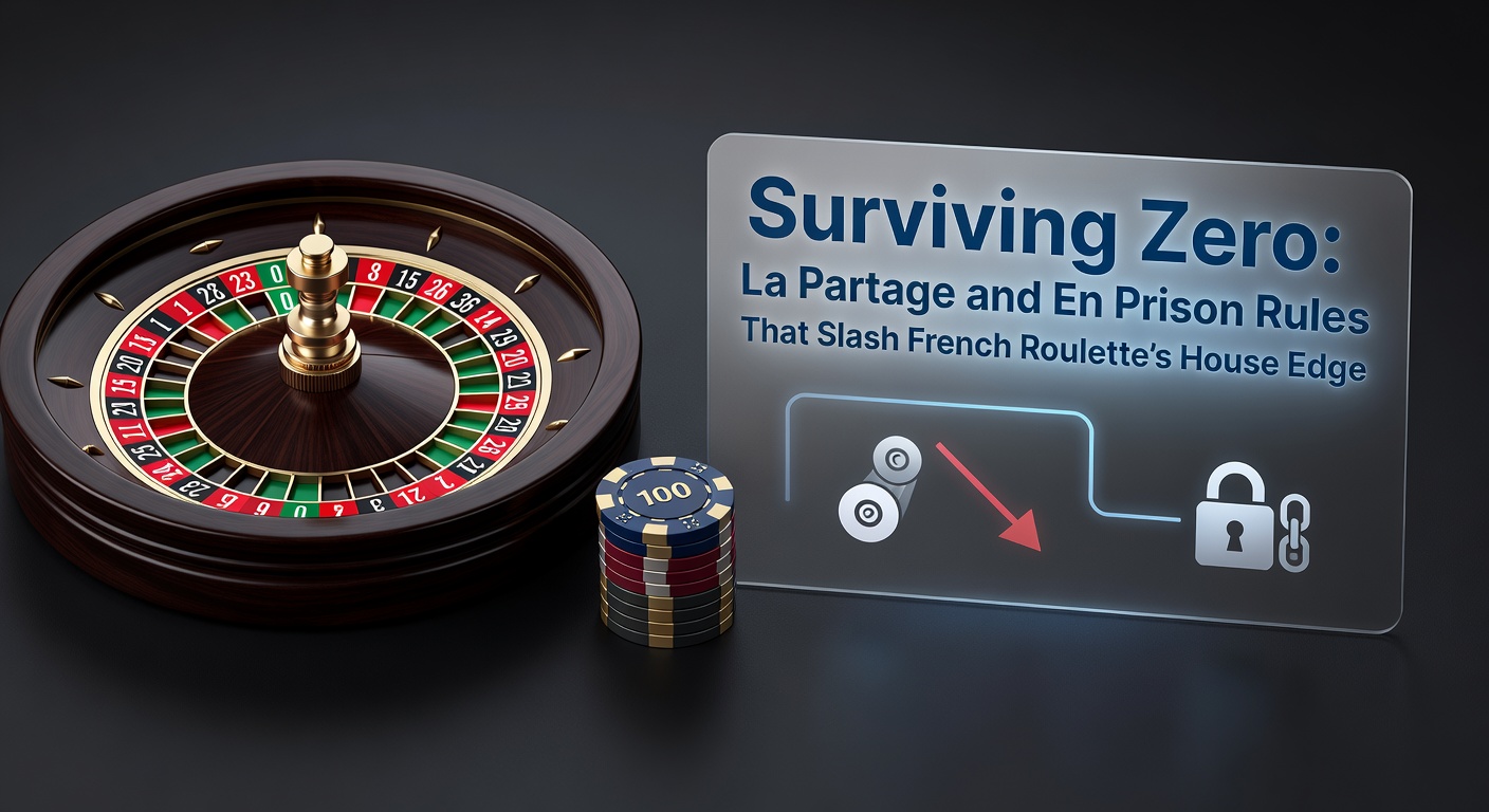 French roulette table with La Partage and En Prison rules clearly marked, showing the single zero wheel and even-money bet areas